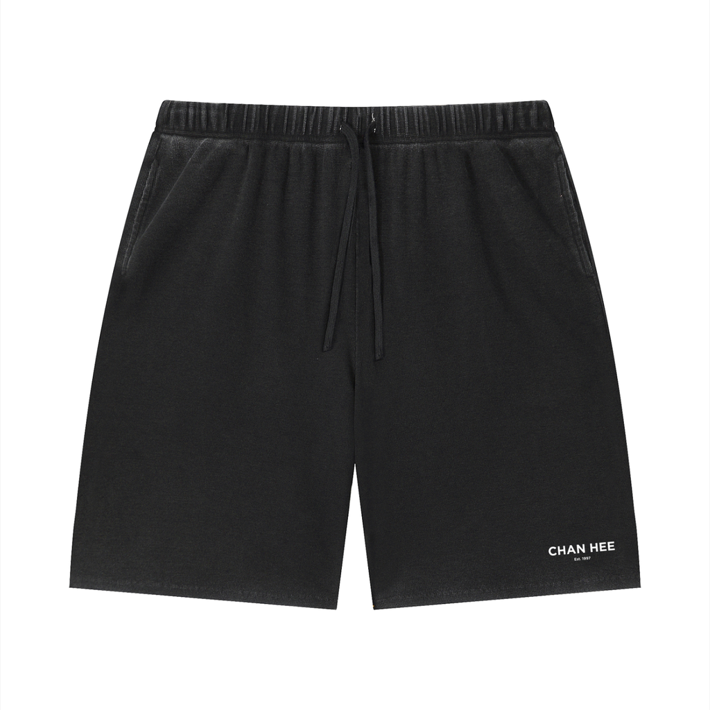 CHAN HEE Vintage Wash Waffle Raw Shorts